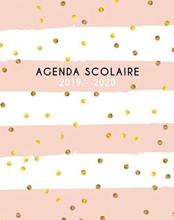 Agenda scolaire 2019 2020: Agenda Scolaire semainier 2019-2020, 1 jour par page, format 15x21cm , août 2019 à août 2020, rayures roses et pois