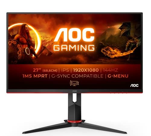 AOC Gaming 27G2 Moniteur de Gaming (FHD, HDMI, DisplayPort, Free-Sync, Temps de réponse 1 ms, 144 Hz, 1920 x 1080) Noir/Rouge 80 cm