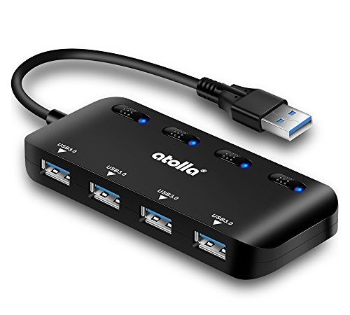 Atolla Hub USB 3.0 Multiprise, Multi 4 Ports USB Multiple Ultra Fin avec Voyants de Commutateurs d'alimentation Individuels