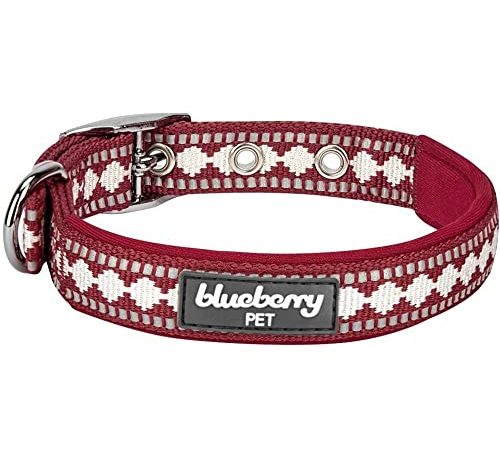 Blueberry Pet Collier Chien 1,5cm Petit Modèle S Bandes réflechissantes 3M, Collier Marsala Rouge avec Motifs Jacquard