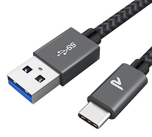 Câble USB C [USB 3.0, 1M], RAMPOW 3A Cable USB Type C QC 3.0 Charge Rapide, Câble Chargeur USB C USB 3.0 Nylon Tressé pour Samsung Galaxy s21/s20/s10/s9/s8, Huawei P30/P20, Xiaomi - Gris Sidéral