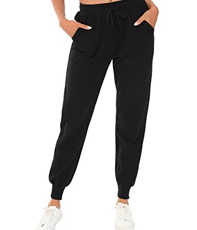 Doaraha Pantalon Jogging Femme Coton Ajustable Pantalon Femme avec Poches Latérales Doux Respirant Confortable pour Jogging Yoga Fitness-E1-Noir-Taille M