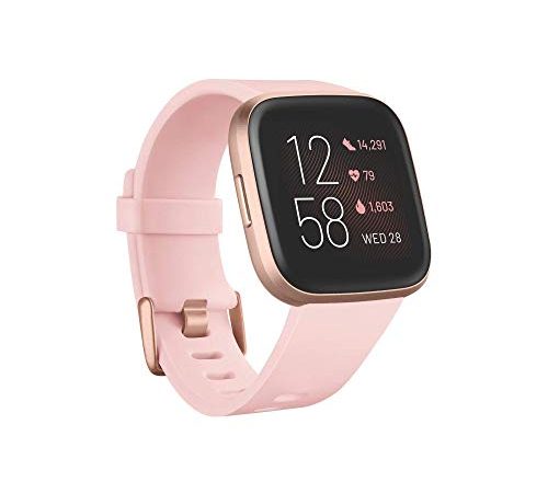 Fitbit Versa 2 - montre connectée santé et fitness avec commande vocale, indice de sommeil et fonction musicale, crème / rose cuivrée, avec intégration Alexa