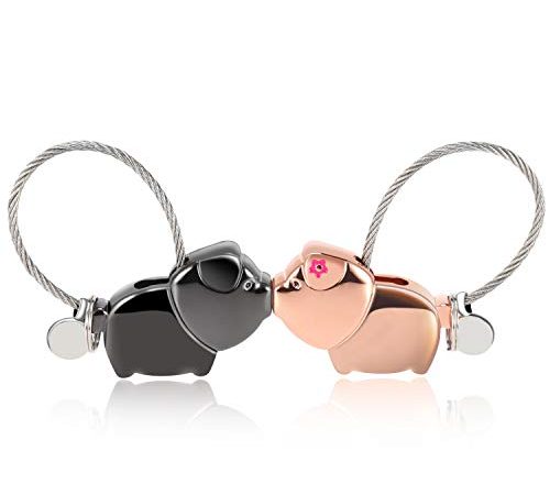 Foonii 1 Paire de Couple Porte-clés, Magnétique Détachable Keychain Baisers Porc Couple Clés Anneaux en Alliage, pour mâle et Femelle Valentin idée Cadeau (Noir et Rose Or)