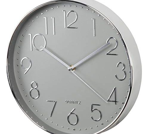 Hama Elegance Horloge murale à quartz Cercle Gris, Argent - Horloges murales (AA Mignon, Gris, Argent, Plastique, Verre, 45 mm, 495 g)