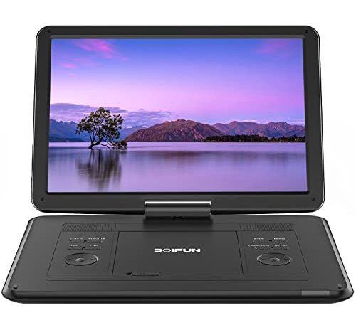 Lecteur DVD Portable 17,5" avec Grand écran HD 15,6", Batterie Rechargeable 6 Heures, Prise en Charge USB/Carte SD/synchronisation TV et Plusieurs formats de Disque, Haut-Parleur à Volume élevé, Noir