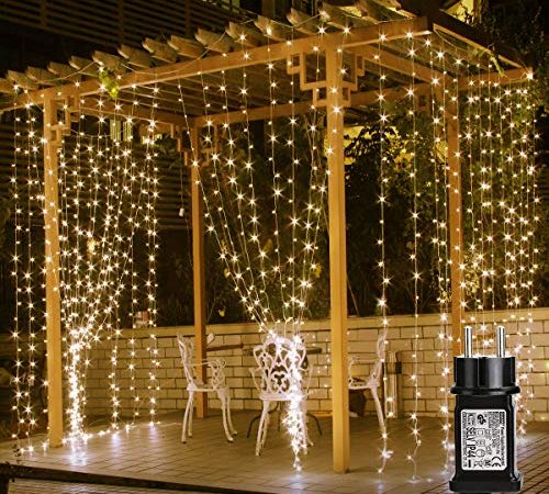 Lepro Rideau LED Lumineux 3m*3m Étanche IP44, Blanc Chaud 8 Modes, Guirlande Lumineuse pour Mariage, Noël, Chambre, Salon, Fenêtre, Jardin, Terrasse, Pergola