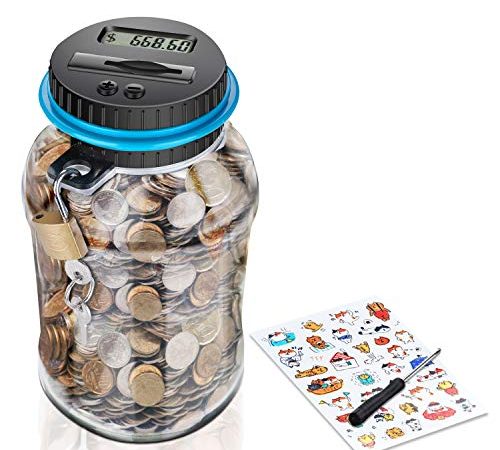 MOMMED Tirelire Electronique, Numérique Tirelire EUR Compteur, Automatique Coin Comptant Money Box pour Enfants et Adulte, 1,8L Tirelire avec écran LCD, Box D'économie d'argent Grande Cadeau