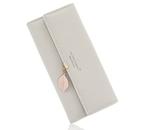 Portefeuilles pour Femmes en Cuir synthétique Lisse et Souple, Portefeuilles pour Femmes Grands et Longs, avec de Nombreux Compartiments et Poche pour téléphone Portable（Gris）