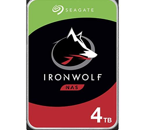 Seagate IronWolf 4 To, Disque dur interne NAS HDD, CMR 3,5" SATA 6 Gbit/s 5 900 tr/min, 64 Mo de mémoire cache, pour NAS RAID, Ouverture facile, services Rescue valables 3 ans (ST4000VNZ08)