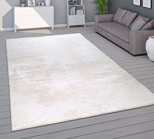 Tapis de Salon Unicolore Lavable Pile Courte et Douce, Dimension:80x150 cm, Couleur:Crème