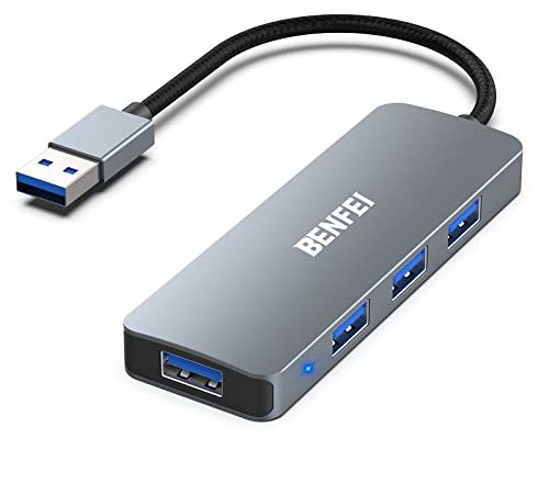 USB 3.0 Hub 4 Ports, BENFEI Ultra Fin Compatible avec MacBook, Mac Pro, Mac Mini, iMac, Surface Pro, XPS, PC, Lecteur Flash, Disque Dur Mobile[Coque en Aluminium et câble en Nylon]