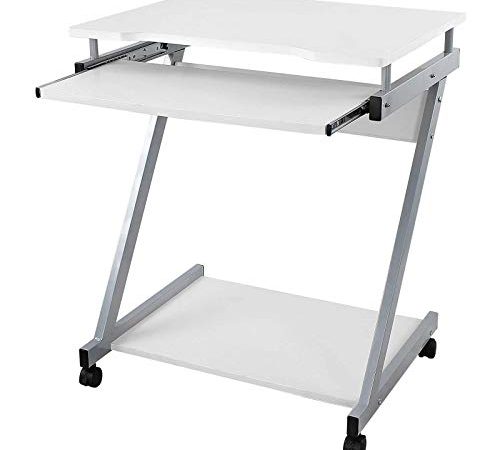 VASAGLE Bureau Informatique Roulant, Bureau d'ordinateur, Table Informatique, Support Clavier Coulissant, Montage Simple pour la Maison et Le Bureau, 48 x 60 x 73cm Blanc LCD811W