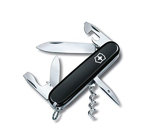 Victorinox Spartan Couteau de Poche Suisse, Léger, Multitool, 12 Fonctions, Lame, Ouvre Boite, Tire Bouchon, Noir