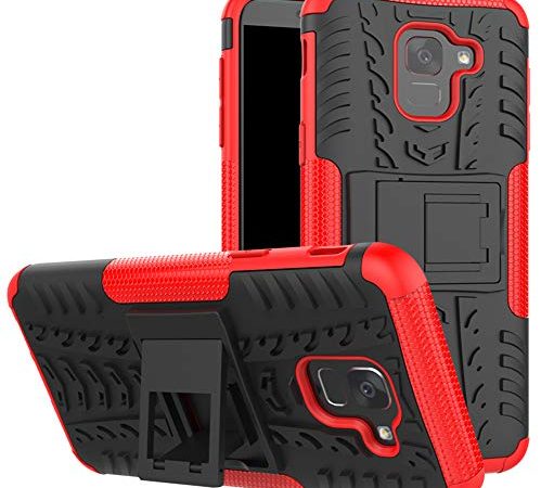 Yiakeng Coque Samsung Galaxy J6 Double Couche Antichoc Protection avec Support pour Samsung Galaxy J6 (Rouge)