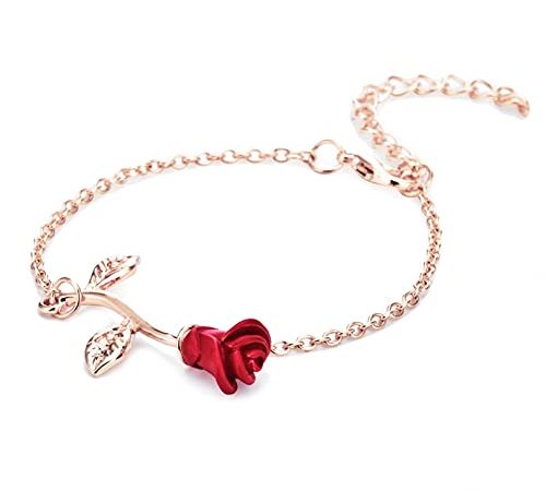 YYZLL Élégant Rose Rouge Rose Chaîne Bracelet Charme Tempérament Fleur Bracelet Alliage Bracelets Bijoux Accessoires,Or Rose