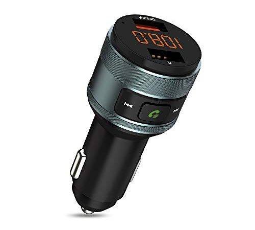 ZeaLife Transmetteur FM Bluetooth, Adaptateur Bluetooth 5.0 Voiture avec Port de Charge Rapide QC 3.0, Allume Cigare Bluetooth Double USB Support Appel Main Libre/Clé USB – Gris