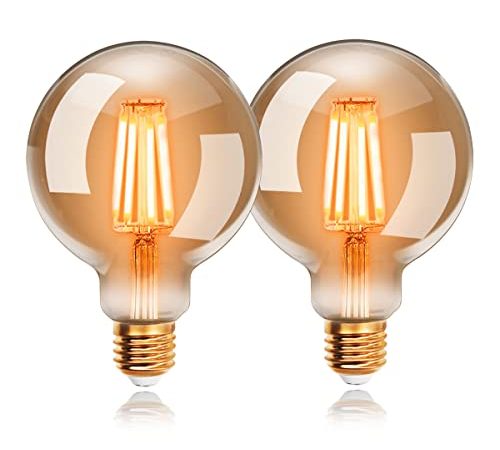 Ampoules LED 4W Edison Vintage G80, Blanc Chaud 2200K E27, Equivalent à Ampoule Incandescente 40W, EXTRASTAR Ampoule Rétro à Filament, Rétro Antique Lampe décorative, Non-Dimmable, Lot de 2
