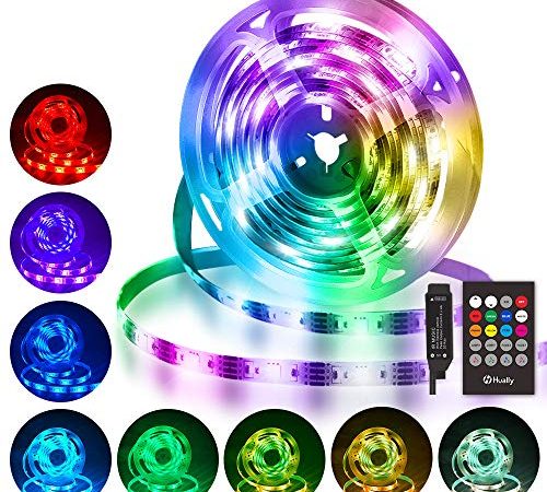 Bande LED USB 3M, Hually Ruban LED Etanche 5050 RGB avec Télécommande IR, Synchroniser avec la musique, Ruban Lumineux Réglable 8 Couleurs et 4 Modes pour Maison Décoration, Cuisine, Mariage, Fête etc