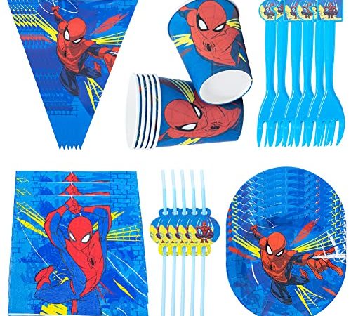 Decoration Anniversaire Spiderman,BESTZY 35pcs Vaisselle de Fête Kit Anniversaire Avengers Decoration Table Anniversaire Vaisselle,pour Fêtes d'anniversaire,Fêtes de Classe