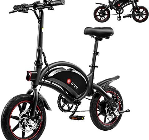 DYU Vélo Électrique Pliable,14 Pouces Vélo Électrique Portable,Smart E-Bike avec 3 Modes de Conduite, Pédalage Assisté, Hauteur Réglable, Portable Compact, Adulte Unisexe (Noir, D3F-10AH)