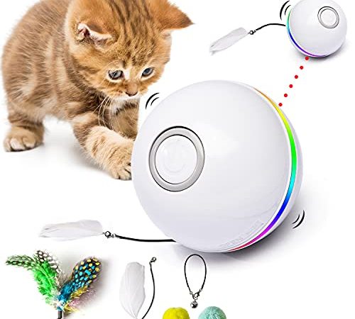 Fairwin Jouet pour Chat, Balles Interactives pour Chats avec Lumières LED et Jouets Cataire pour Chats d'intérieur, Rotation Automatique à 360 Degrés et Chargement USB (2022 Mise à Niveau)