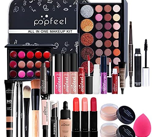 FantasyDay 28 Pcs Kit de Maquillage complet Coffret de Maquillage Cosmetic Makeup Palette Cosmétique Set avec Ombres Paupières, Rouge à Lèvres, Pinceaux, Bâton de contour, Mascara, Trousse de Toilette