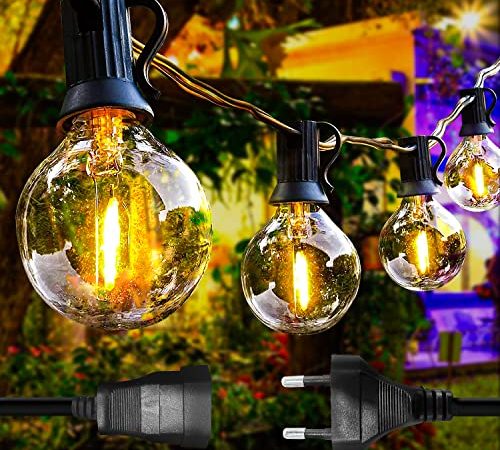 Guirlande Lumineuse Exterieure, SGAINUL LED 25+4 Guinguette Guirlande Lumineuse Extérieures 9.5M IP44 Étanche Intérieur Blanc Chaud Décoration Chaîne de Lumières pour Fête Jardin