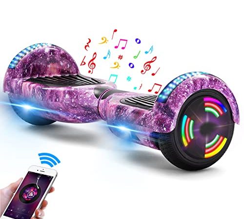 Hoverboards de 6.5 Pouces, Hoverboards pour Enfants, Bluetooth et LED Auto-équilibré Scooter électrique Auto-équilibrage pour Enfant et Adult,Galaxie Rose