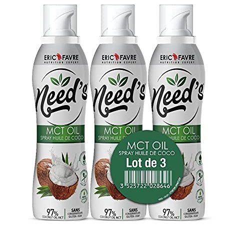 SPRAY CUISSON HUILE DE COCO Need's MCT Oil - Spray Cuisson Zero Calorie, 100% Naturel à l'Huile de Coco Alimentaire, Huile Cuisine Vegan à vaporiser - Lot de 3 - Laboratoire Français Eric Favre