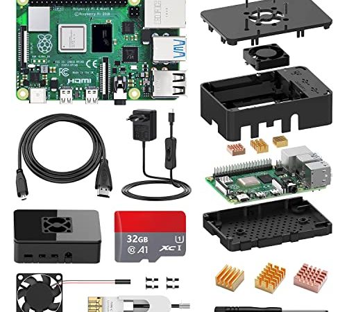 STUUC Raspberry Pi 4 Modèle B 8Go avec 32 Go, 5V 3A Alimentation Interrupteur Marche/Arrêt, Ventilateur, Dissipateur, Boîtier Noir, Lecteur de Carte, Câble HDMI