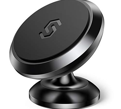 Syncwire Support Portable Voiture Magnétique - Porte Téléphone Voiture Aimanté Rotation 360° Attache Smartphone Aimants Forts Compatible avec iPhone/Samsung/Huawei/GPS etc. - Noir