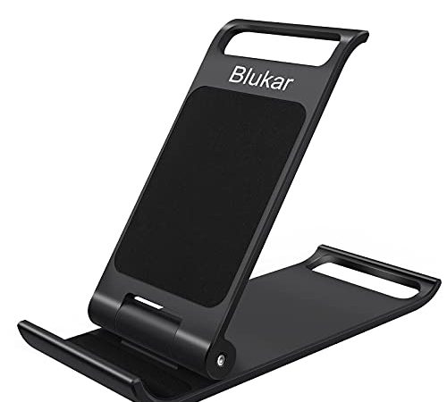 Blukar Support Téléphone, Support Tablette, Porte Téléphone Bureau Adjustable Support Dock Pliable Support Smartphone Portable pour iPhone 13/12/11/XR, Galaxy, iPad, Huawei etc.