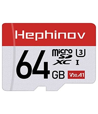 Hephinov Carte Micro SD jusqu'à 100MB/s(R), 64Go Carte Mémoire microSDHC + Adaptateur SD, A1, U1, C10, V30, Full HD et 4K UHD, Carte TF pour Drone/Dash Cam/Camera/Phone/Nintendo-Switch/PC/Tablette