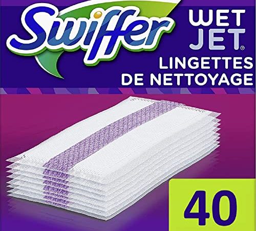 Swiffer Wetjet Balai Recharge Chiffons de Nettoyage, 40 Lingettes (4 x 10), Lingette Retient la Poussière et la Saleté