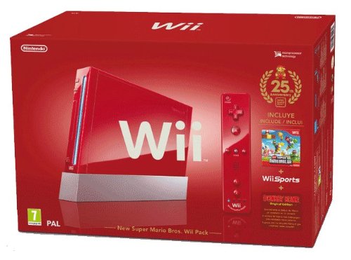 Console Wii Rouge (inclus New Super Mario Bros. Wii + Wii Sports) - Edition limitée 25ème Anniversaire Mario