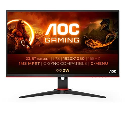 AOC Gaming 24G2SPAE - Écran FHD 24" 165 Hz, 1 ms MPRT, FreeSync, G-Sync Compatible, Haut-Parleur (1920 x 1080, VGA, HDMI, DisplayPort) Noir/Rouge
