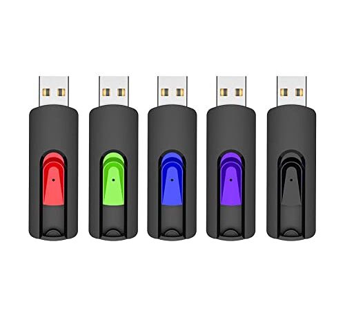 Clé USB 64Go, Lot de 5 Vansuny Cle USB 2.0 64 Go rétractable Glisser, USB en Gros 64 Go Stockage Données avec Lumière LED (5 Couleures, USB 2.0)