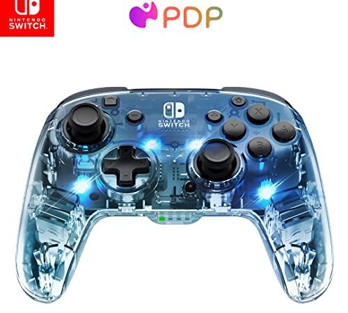 Afterglow led sans Fil deluxe Gaming Manette - Licencie Nintendo pour Switch And Oled - Rgb Hue Color Lights - See Through Gamepad Manette - Paddle Buttons
