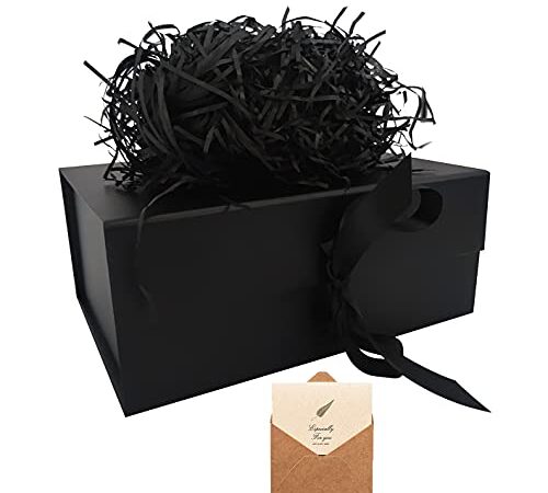 BoîTe Cadeau Noir, BoîTe Cadeau Vide Avec Couvercle MagnéTique Et Ruban, Boite Cadeau Carton Pour Emballage De Cadeaux, Cadeaux D'Anniversaire