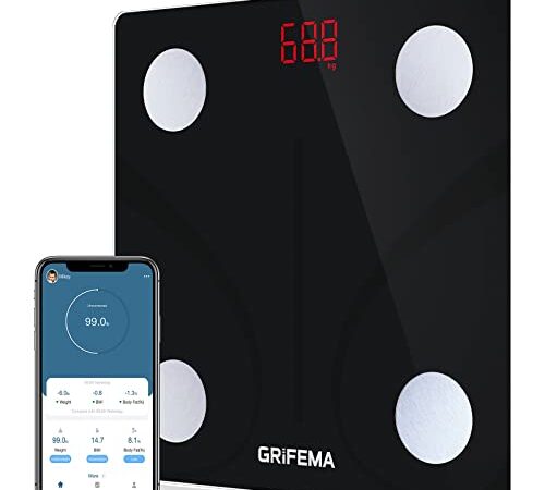GRIFEMA GA2001, Balance Pese Personne, Pèse Personne Impédancemètre avec Bluetooth, Pour IOS et Android, Balance Connecte Capable de Détecter Diverses onnées Corporelles