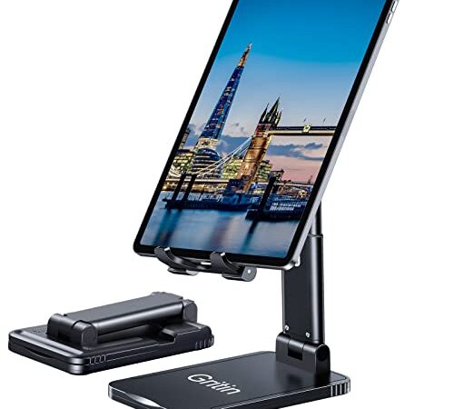 Gritin Support Téléphone, Support Tablette, Support Téléphone Bureau Portable Réglable Support Dock Pliable Support de Table pour iPhone 14/13/12/11/XR, iPad, Galaxy S20/S10, Huawei etc.