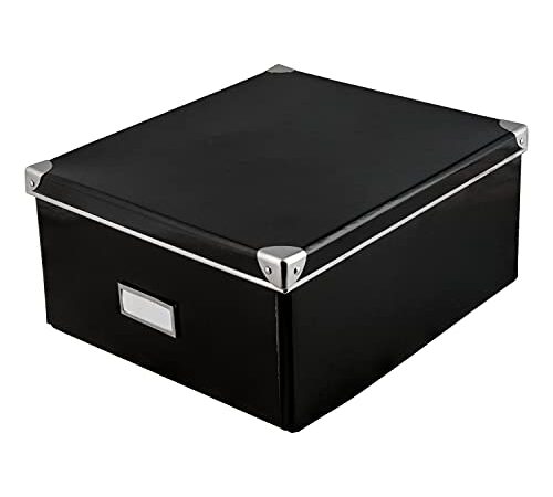 Idena 10520 - Boîte de rangement en carton robuste, couvercle renforcé par du métal, incluant un champ d'étiquetage, environ 36 x 28 x 17 cm, noir
