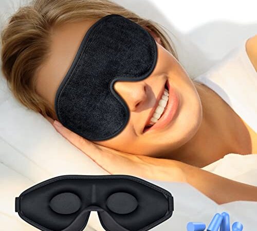 Masque de Nuit 3D, Masque de Sommeil, Gritin Anti-Lumière Zero-Pression Masque de Voyage 3D, Ultra-Douce & Confortable Masque de Yeux avec Sangle Réglable et Bouchons d'oreille pour Homme/Femme/Enfant