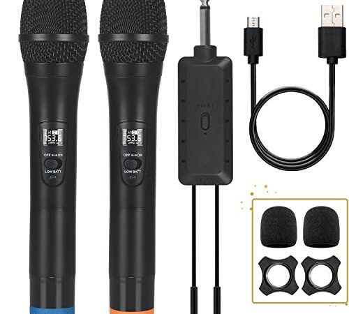 Microphone Sans Fil, Microphone Karaoké ALLWIN avec 192KHZ/24Bit, Système de Micro Dynamique Sans Fil UHF Professionnel, Récepteur Rechargeable pour Amplificateur Vocal, Système de Sonorisation.(Noir)