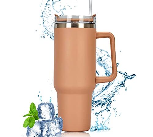 Mug Isotherme,Mug Isotherme Sans BPA,Mug Isotherme 1200ml,Double Isolée Tasse Isotherme Pour Cafe,Tasse Cafe Voyage,Mug Voyage Avec Paille,Tasse Voyage Haute Capacité,Double Isolée Tasse Isotherme