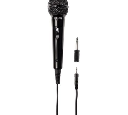 Thomson Auxiliaire Microphone dynamique M135 (motif cardioïde, fiche jack 3,52 mm, longueur de câble 3 m, Karaoké) Noir