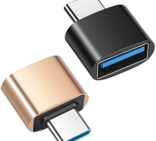 BORLTER CLAMP Adaptateur USB C vers USB 3.0 (Paquet de 2), OTG USB-C vers USB-A Compatible avec MacBook, Smartphones USB C et Périphériques Type-C (Noir et Or)