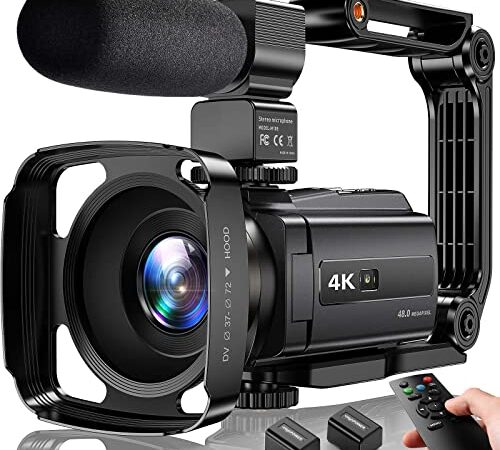Caméra Vidéo 4K Caméscope 48MP UHD WiFi IR Vision Nocturne Caméra Vlogging pour YouTube 16X Zoom Numérique écran Tactile Caméra avec Microphone,Stabilisateur,Capuchon D'objectif, Télécommande,2 Piles