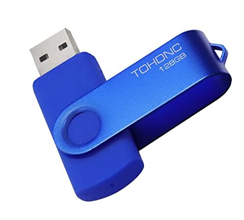 Clé USB 128Go, USB 2.0 Flash Drive Clef USB 128 GO Pen Drive avec Rotation Pince en Métal à 360° USB Key Thumb Drive 128GB pour PC, Voiture, Tablette, Télévision Intelligente, etc (Bleu)